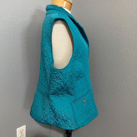 Talbots Quilted Vest Women's Size Large Button-Up Teal Pockets - Picture 7 of 8